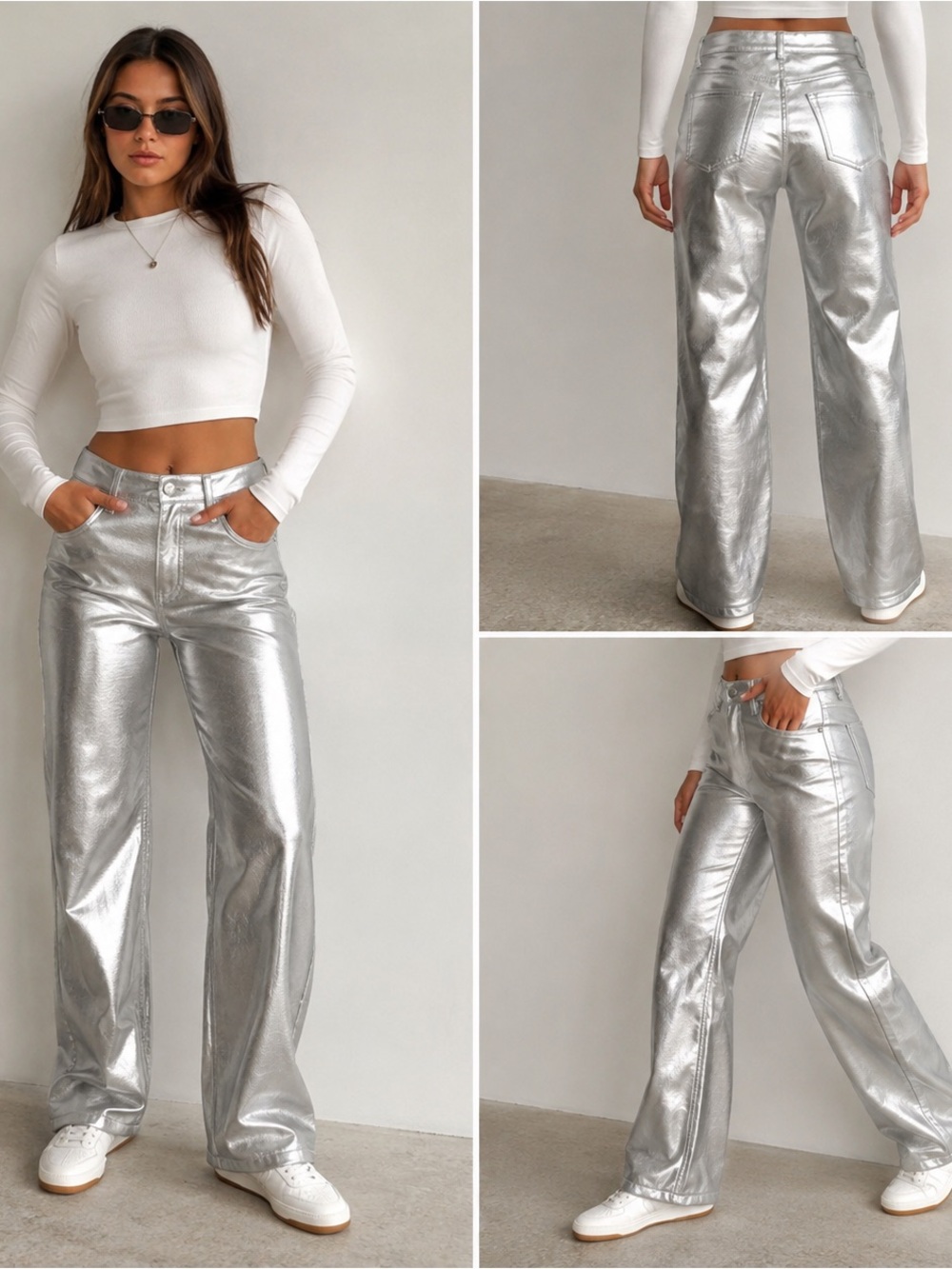 Abercrombie & Fitch ’90s Relaxed High Rise Metallic Silver Jeans – Size 25